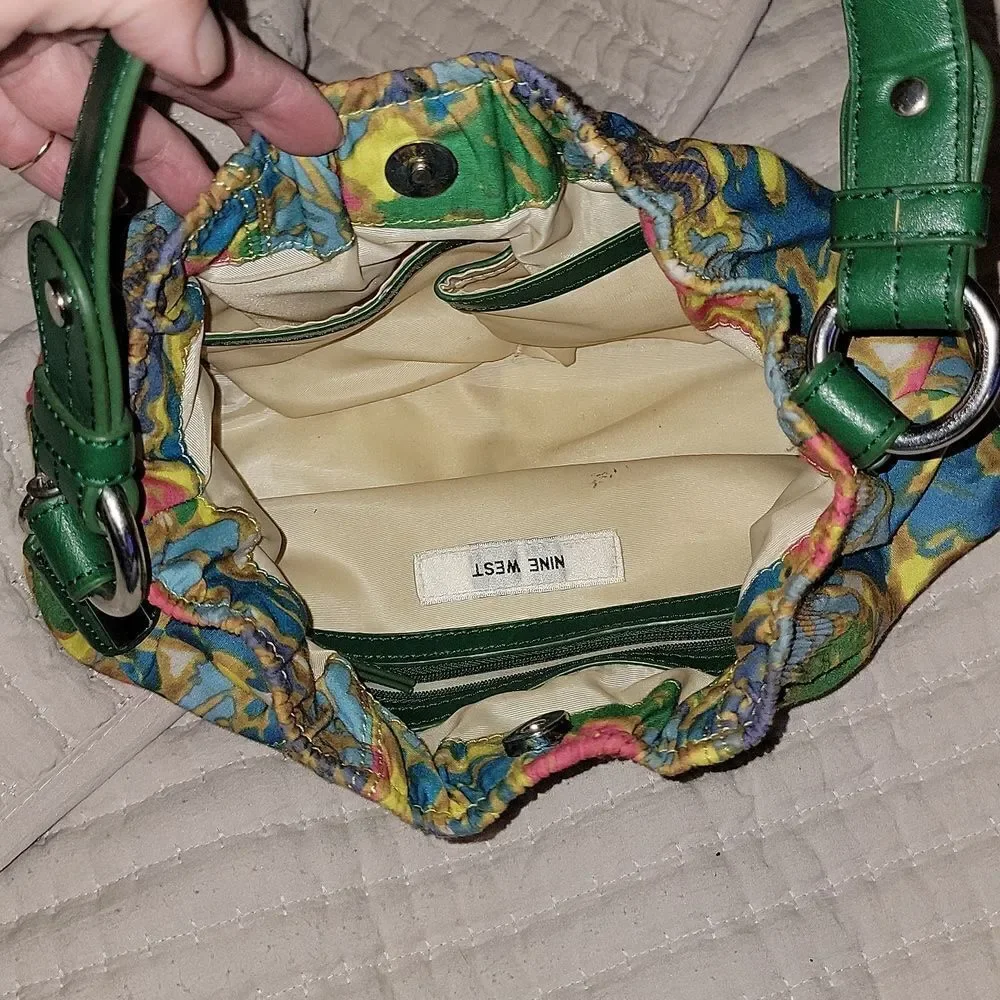 Nine West Boho Cloth Purse Leather Strap Handbag